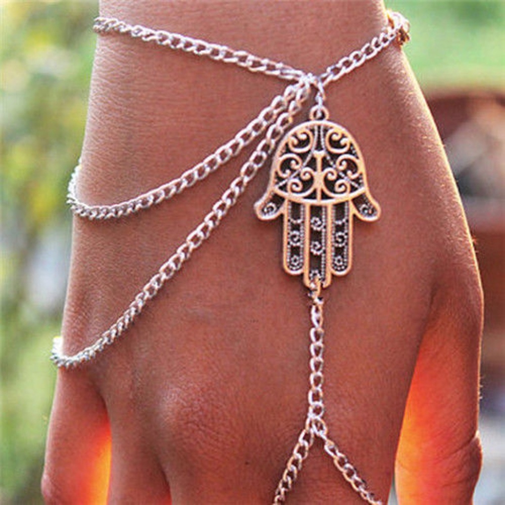 'Follow Her' Tribal Palm Hand Finger Ring Bracelet - Picture 2 of 5